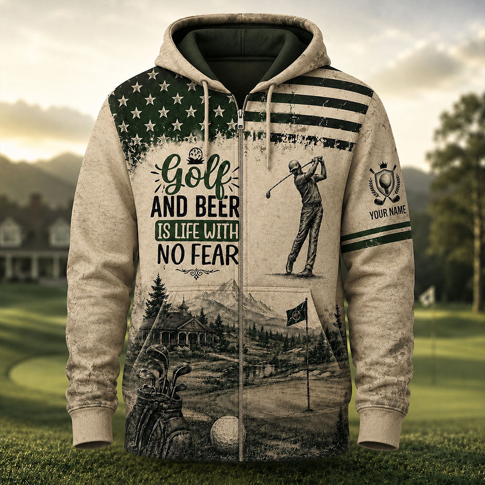 Golf & Beer Is Life With No Fear – Personalized Golfer T-Shirt VTTHB00021