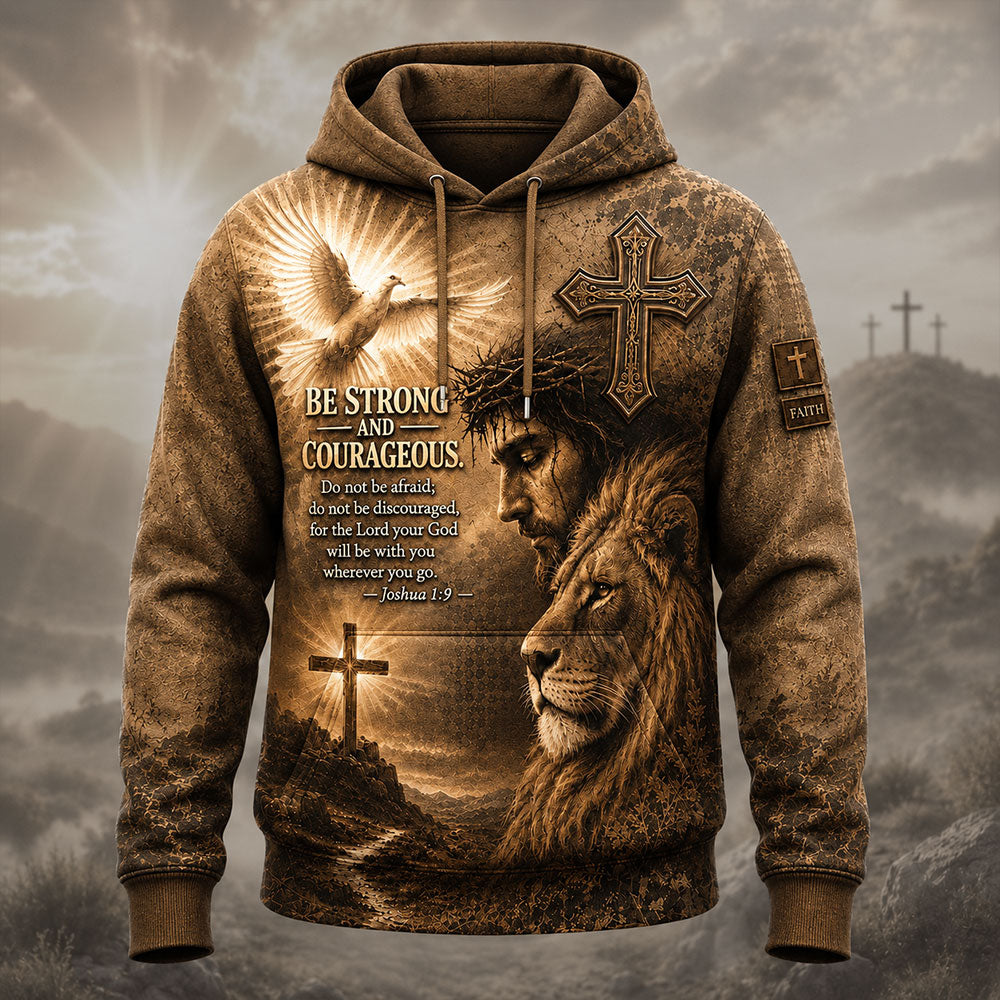 Be Strong and Courageous – Jesus & Lion Christian T-Shirt VTTHB00022
