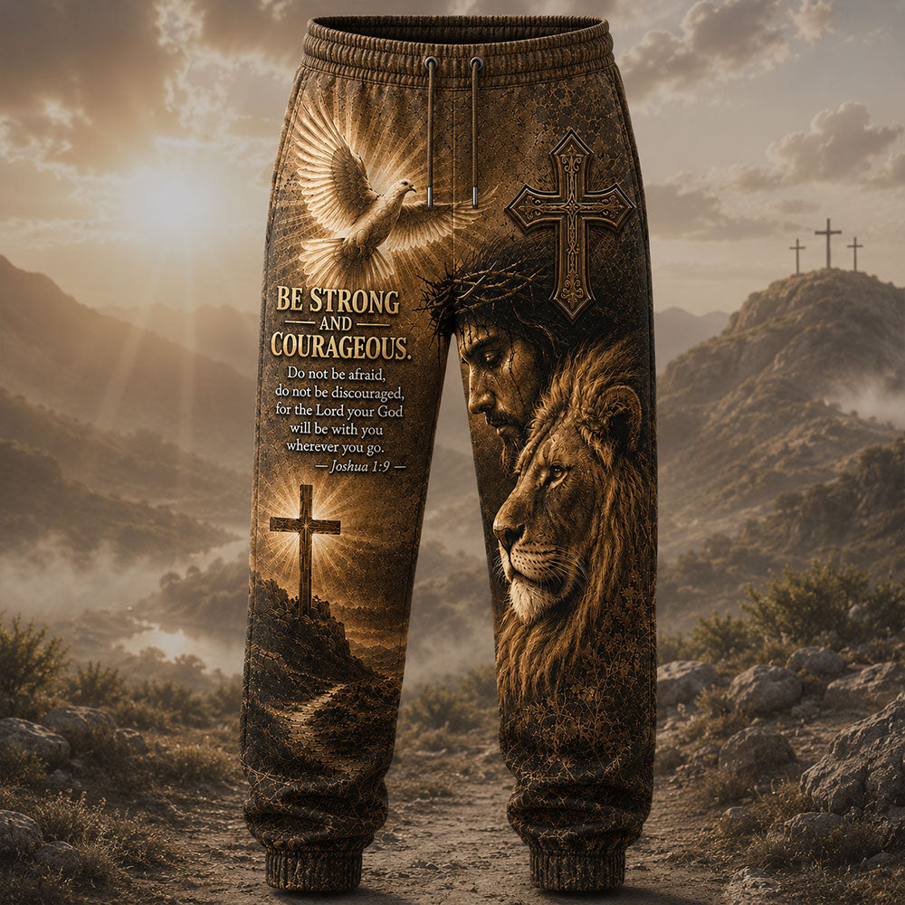 Be Strong and Courageous – Jesus & Lion Christian T-Shirt VTTHB00022