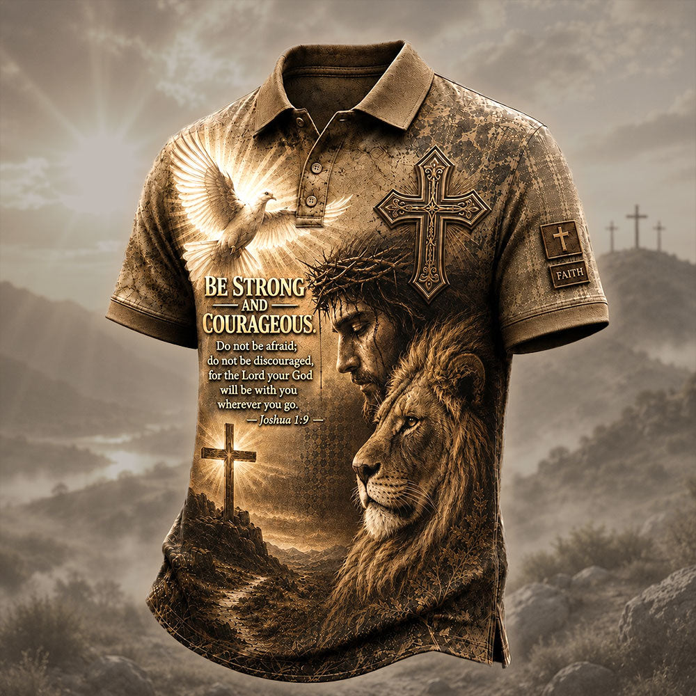 Be Strong and Courageous – Jesus & Lion Christian T-Shirt VTTHB00022
