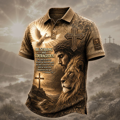 Be Strong and Courageous – Jesus & Lion Christian T-Shirt VTTHB00022