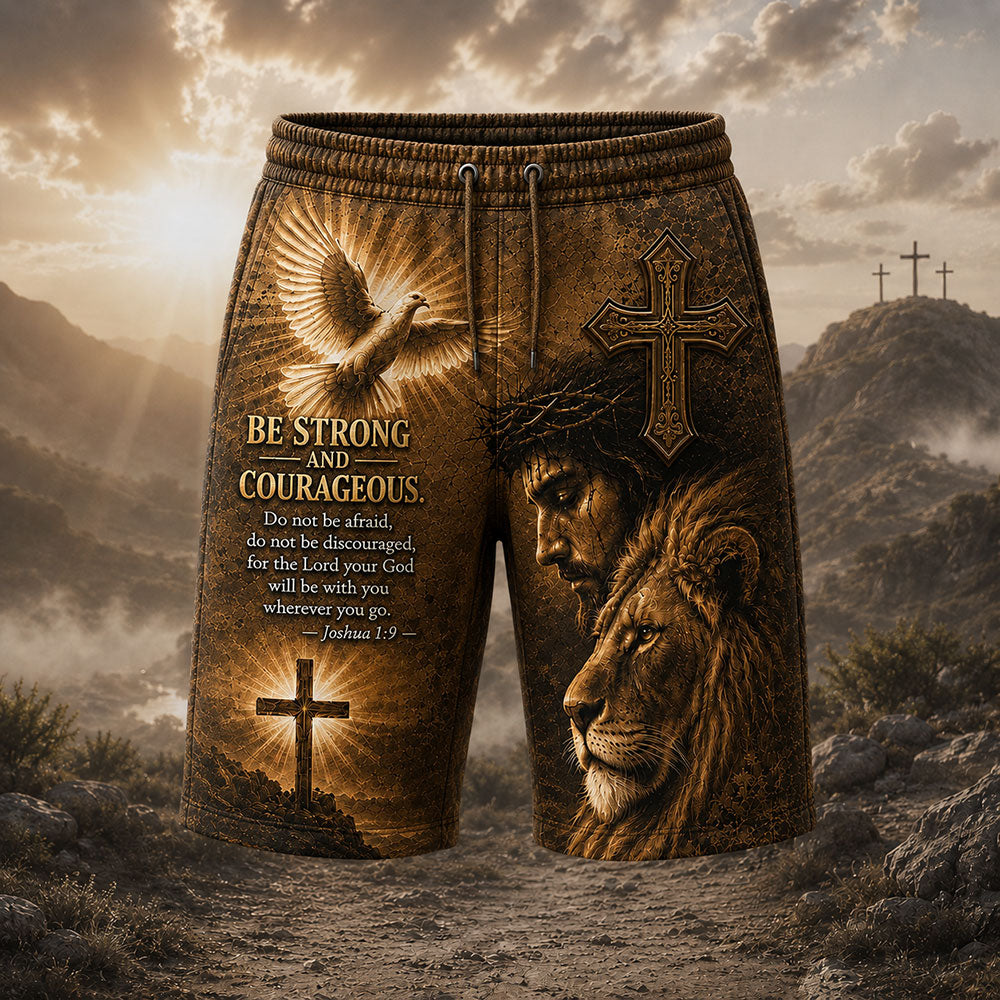 Be Strong and Courageous – Jesus & Lion Christian T-Shirt VTTHB00022