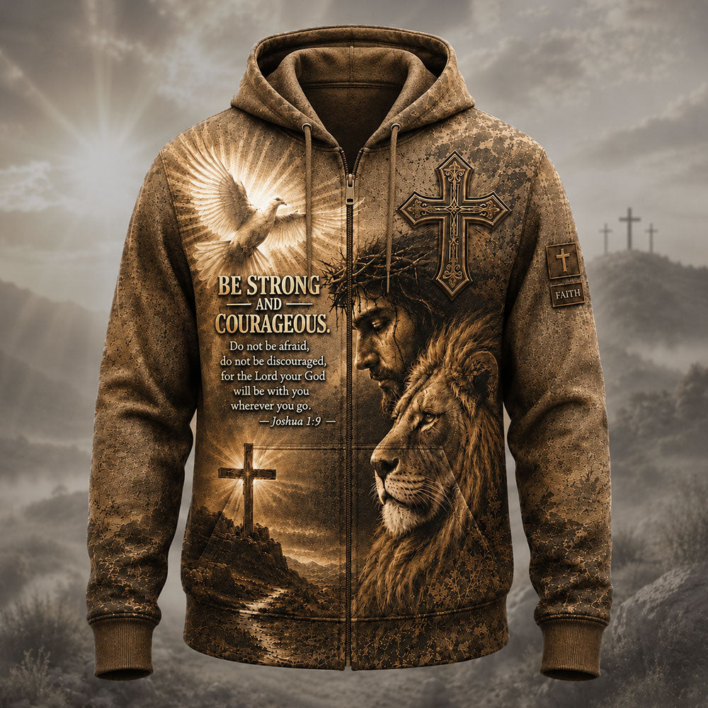 Be Strong and Courageous – Jesus & Lion Christian T-Shirt VTTHB00022
