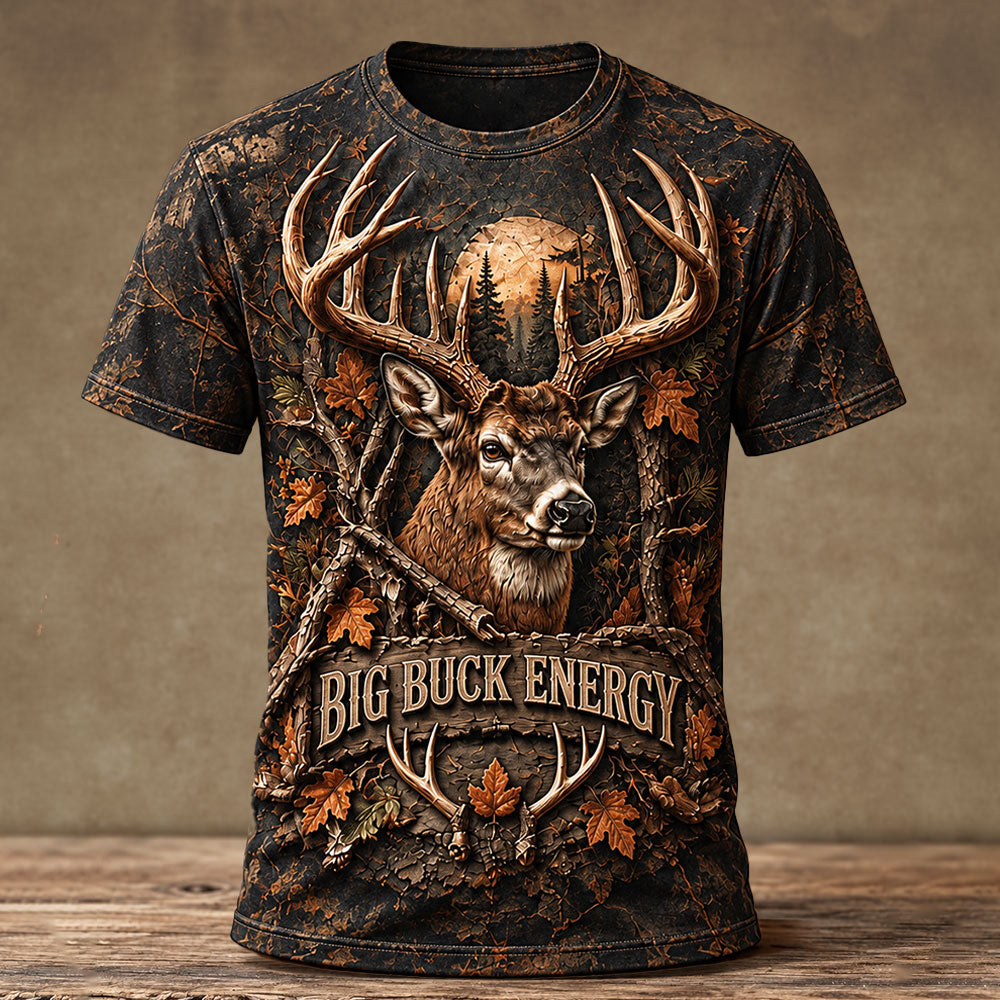 Big Buck Energy Camo Tshirt – Personalized Whitetail Hunter Shirt VTTHB00027