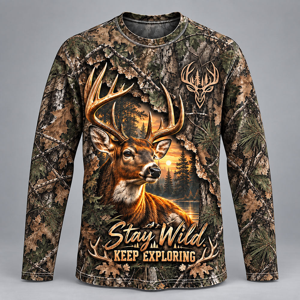 Stay Wild, Keep Exploring – Whitetail Deer Camo T-Shirt VTTHB00032