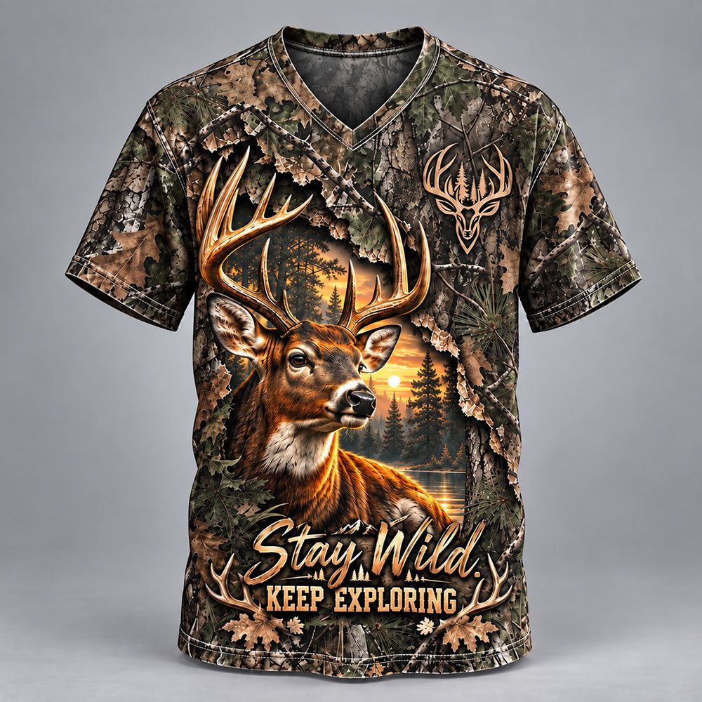 Stay Wild, Keep Exploring – Whitetail Deer Camo T-Shirt VTTHB00032