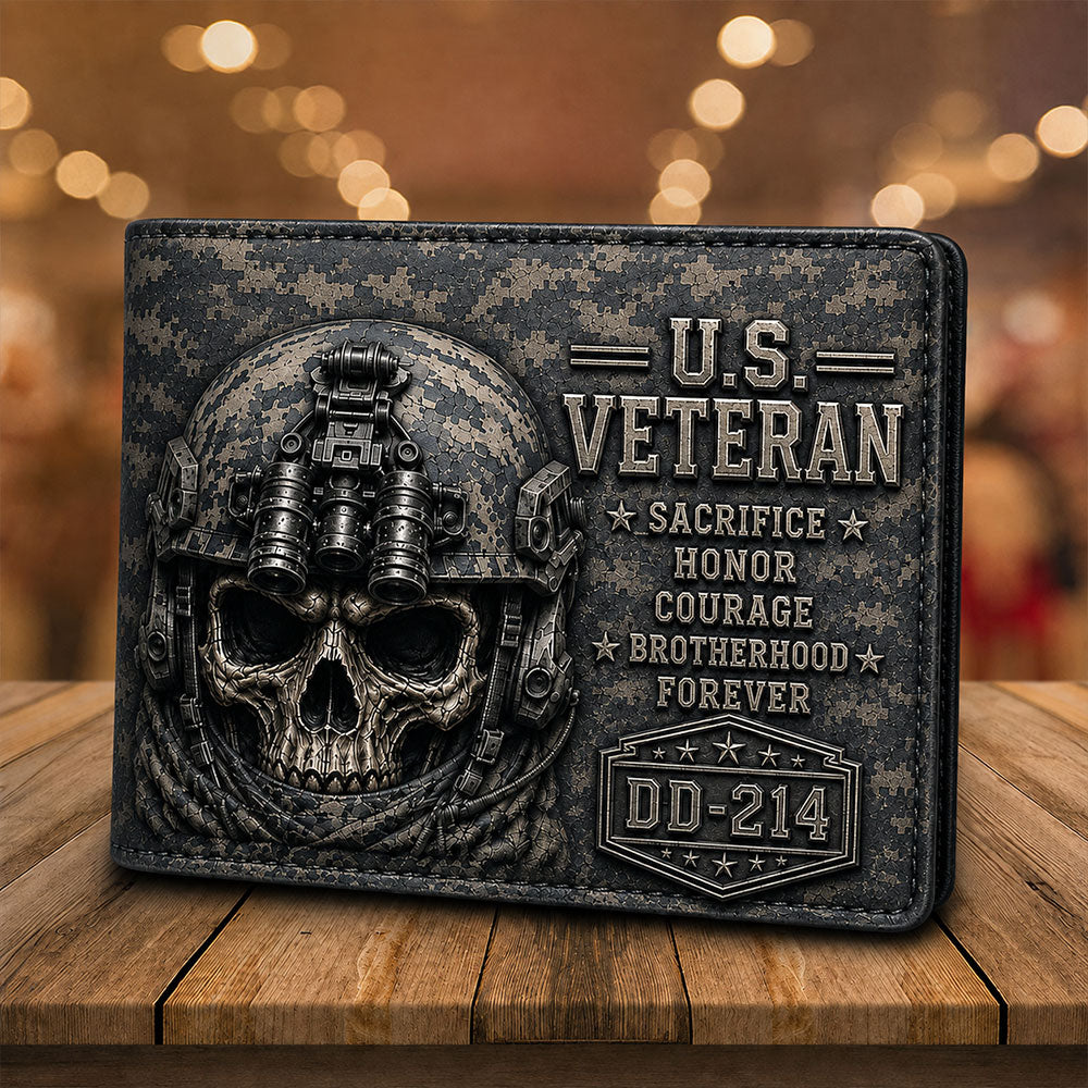 Personalized U.S. Veteran DD-214 Bifold Wallet – Tactical Skull Camo Design VTTHD00001