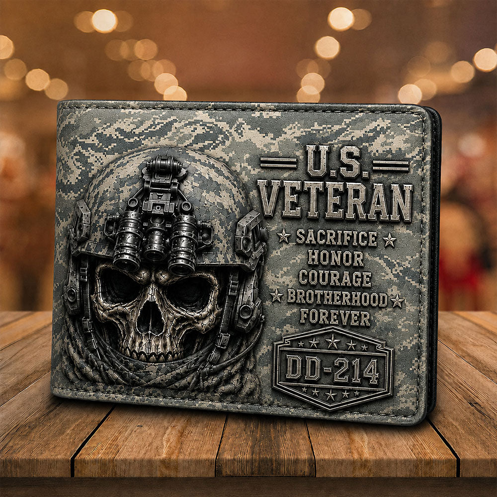 Personalized U.S. Veteran DD-214 Bifold Wallet – Tactical Skull Camo Design VTTHD00001