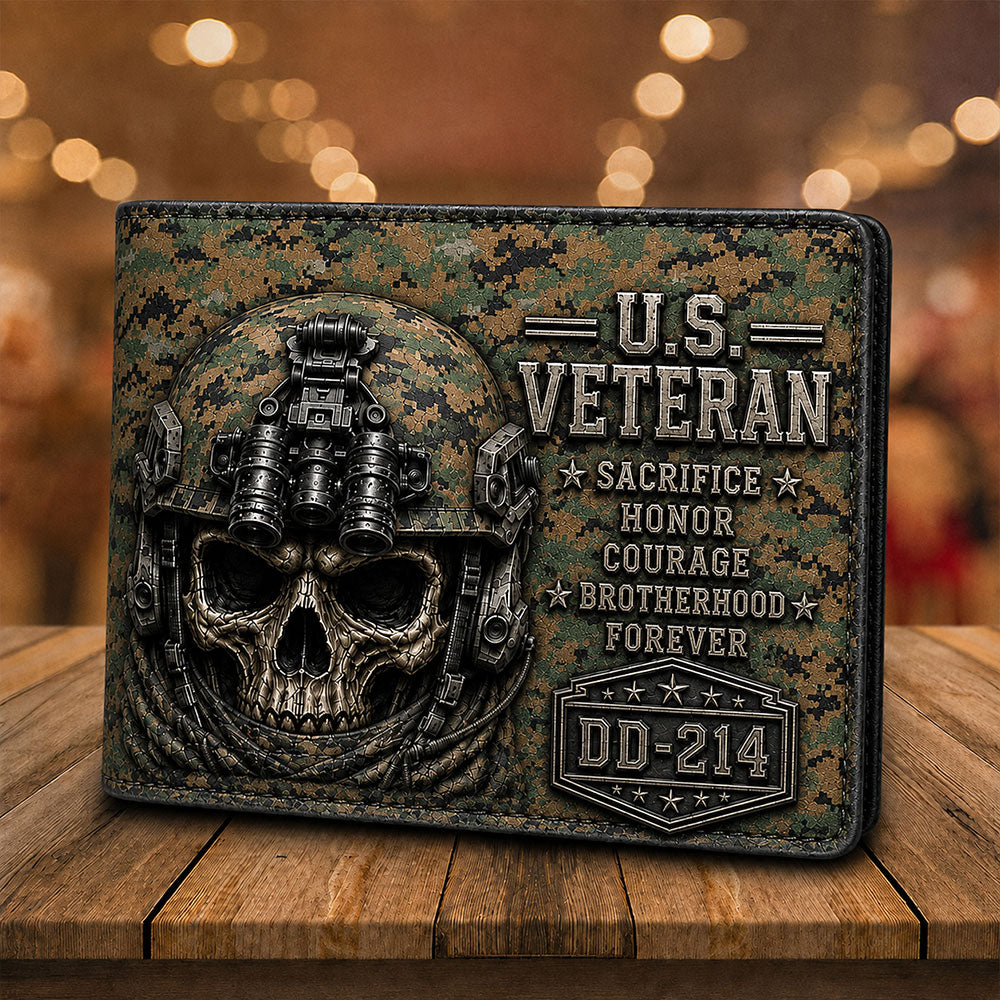 Personalized U.S. Veteran DD-214 Bifold Wallet – Tactical Skull Camo Design VTTHD00001