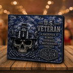 Personalized U.S. Veteran DD-214 Bifold Wallet – Tactical Skull Camo Design VTTHD00001