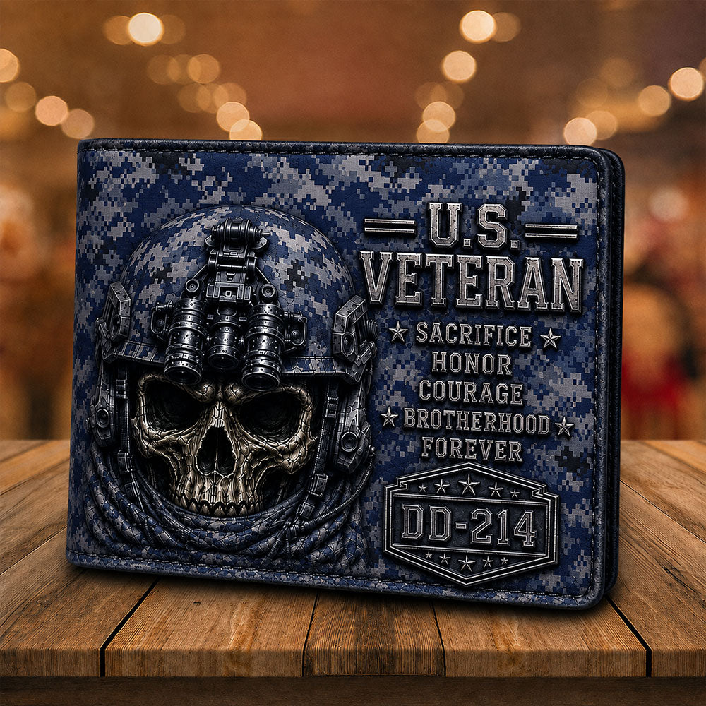 Personalized U.S. Veteran DD-214 Bifold Wallet – Tactical Skull Camo Design VTTHD00001