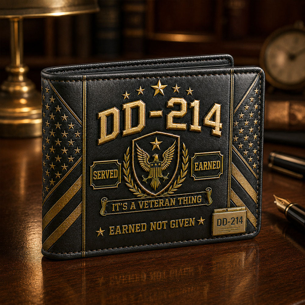 Personalized DD-214 Veteran Premium Leather Wallet – Earned Not Given VTTHD00002