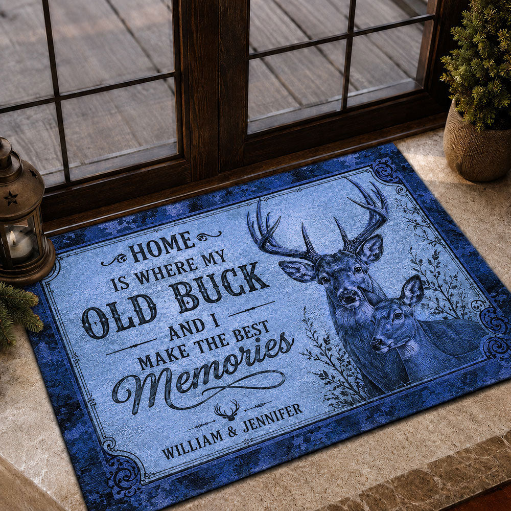 Personalized Deer Couple Doormat – Hunting Gift for Husband & Wife VTTHF00002