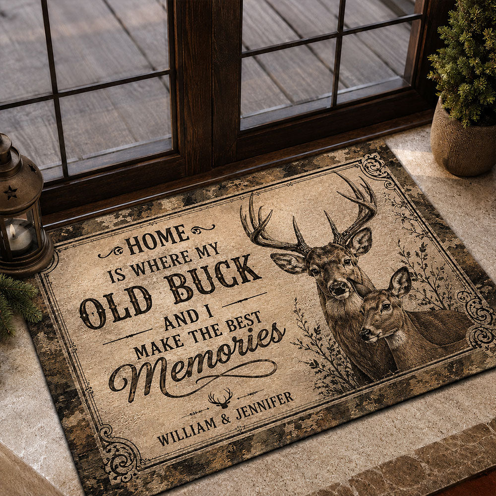 Personalized Deer Couple Doormat – Hunting Gift for Husband & Wife VTTHF00002