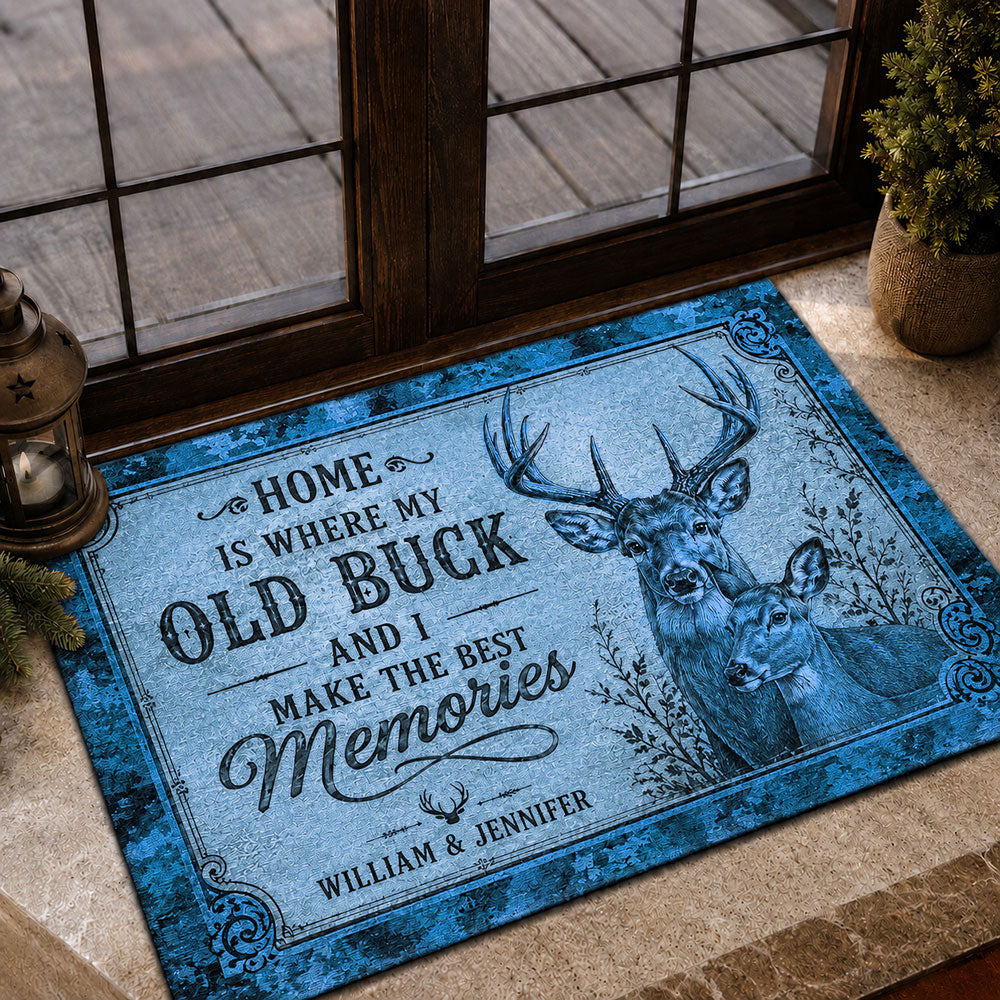 Personalized Deer Couple Doormat – Hunting Gift for Husband & Wife VTTHF00002