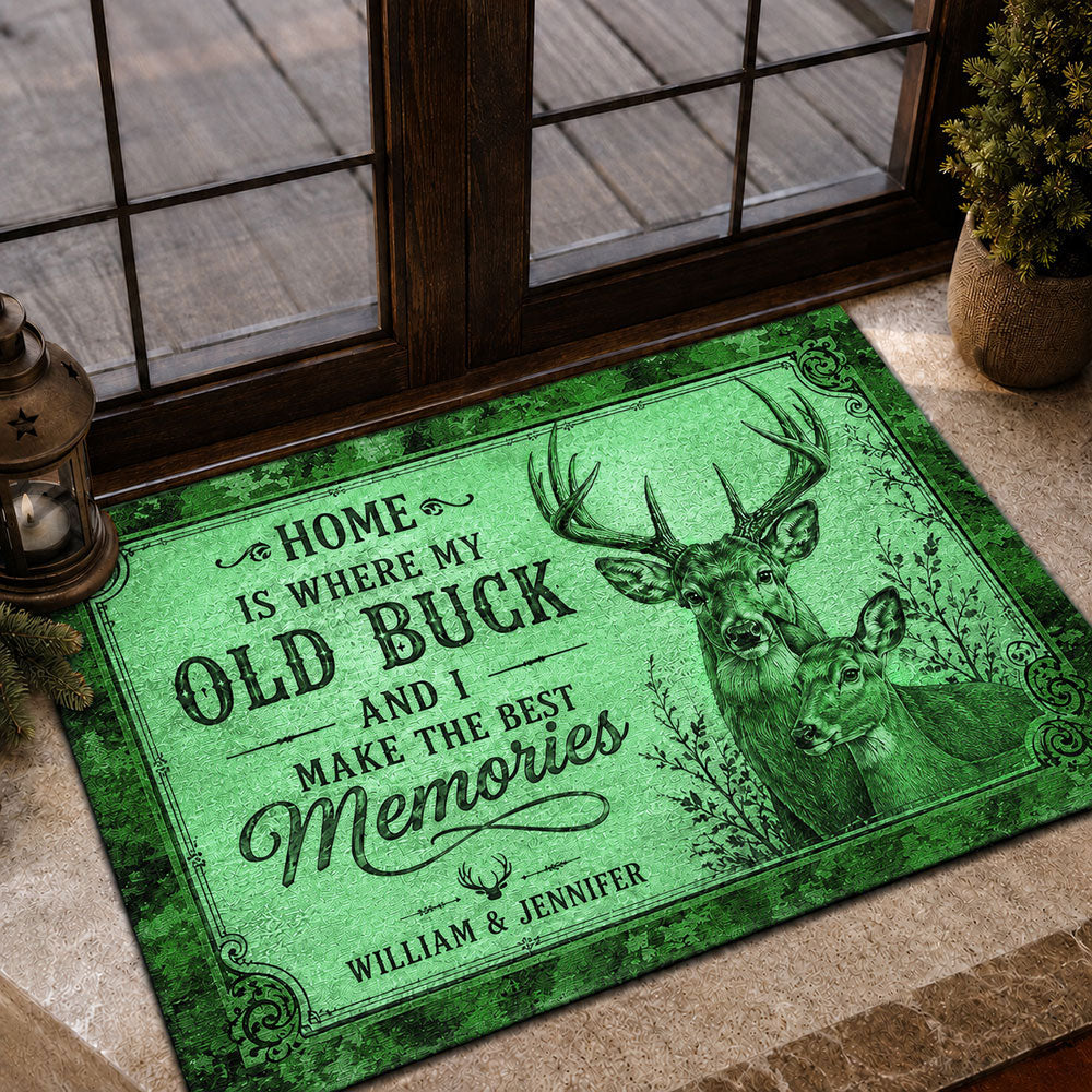 Personalized Deer Couple Doormat – Hunting Gift for Husband & Wife VTTHF00002