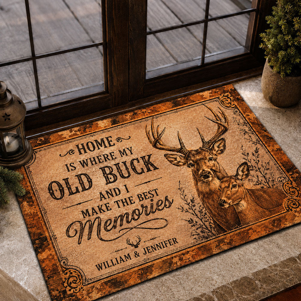 Personalized Deer Couple Doormat – Hunting Gift for Husband & Wife VTTHF00002