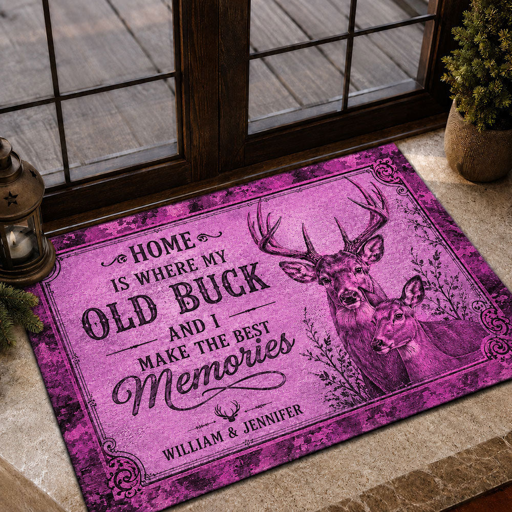 Personalized Deer Couple Doormat – Hunting Gift for Husband & Wife VTTHF00002