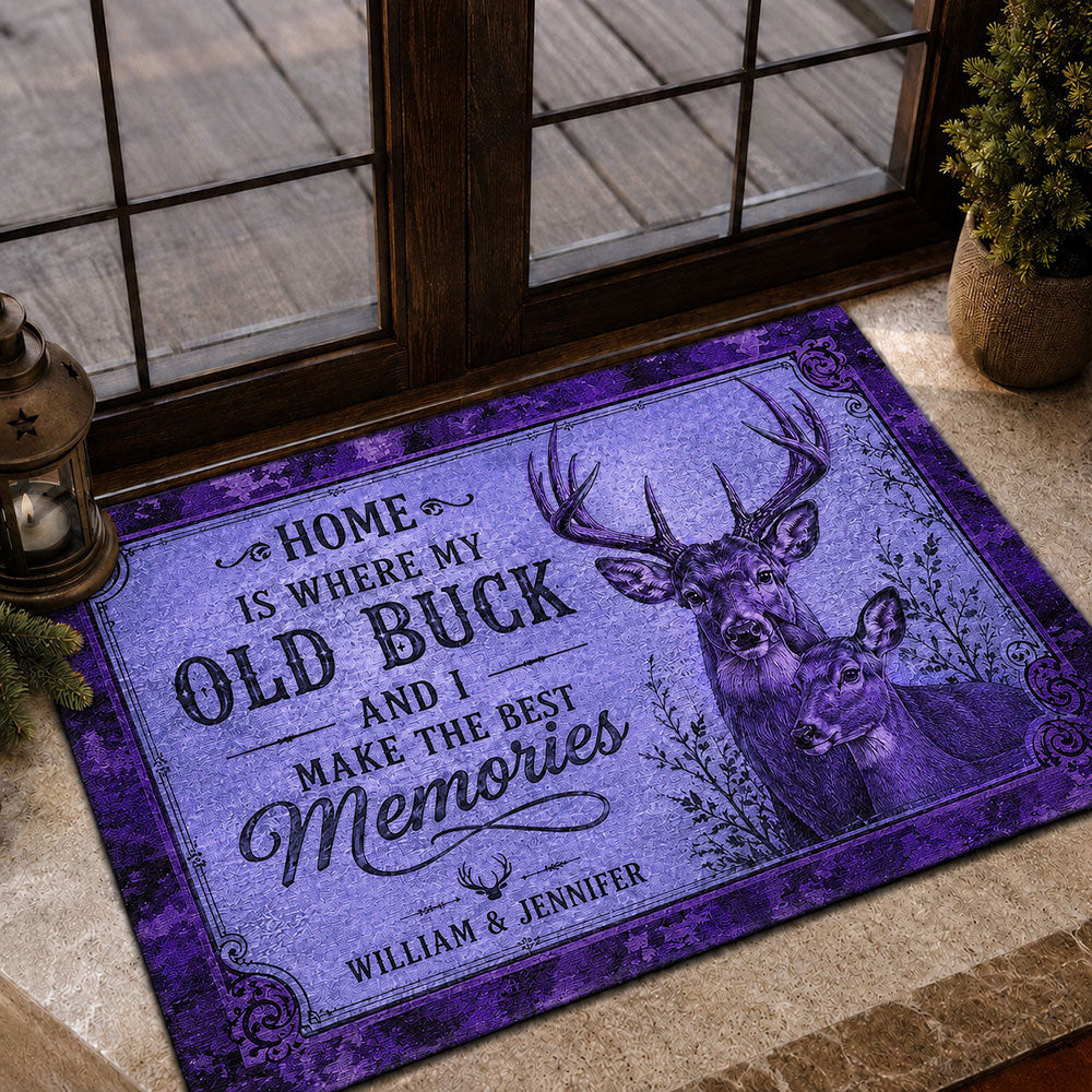 Personalized Deer Couple Doormat – Hunting Gift for Husband & Wife VTTHF00002