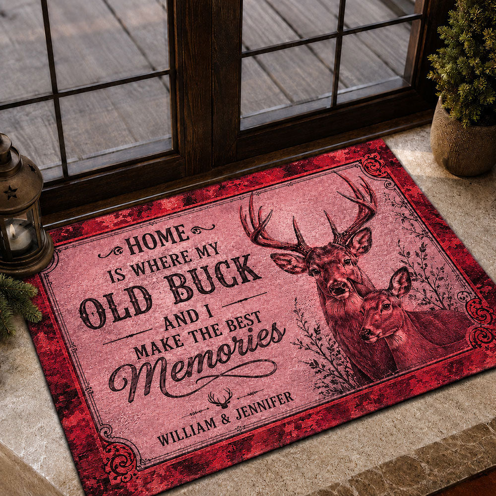 Personalized Deer Couple Doormat – Hunting Gift for Husband & Wife VTTHF00002