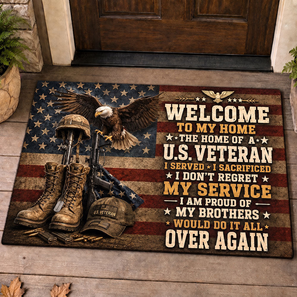 Proud of My Service U.S. Veteran Doormat – Patriotic Welcome Mat VTTHF00003