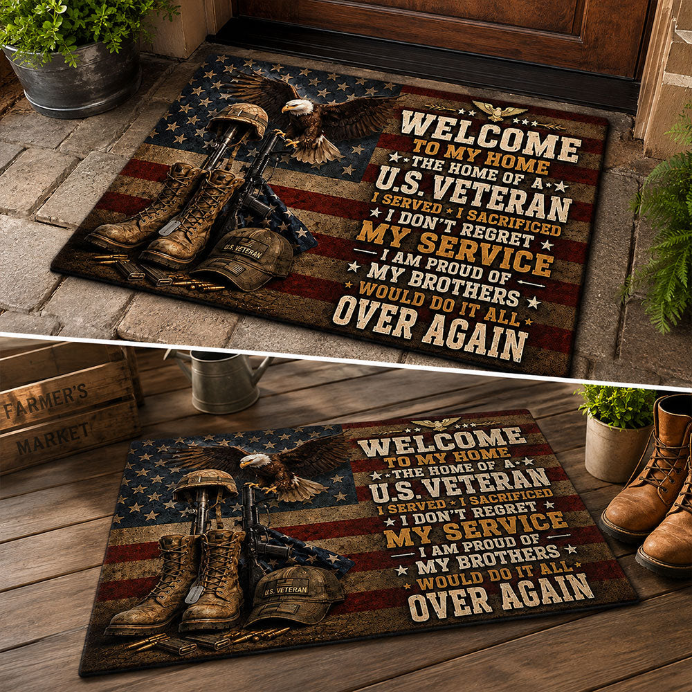 Proud of My Service U.S. Veteran Doormat – Patriotic Welcome Mat VTTHF00003