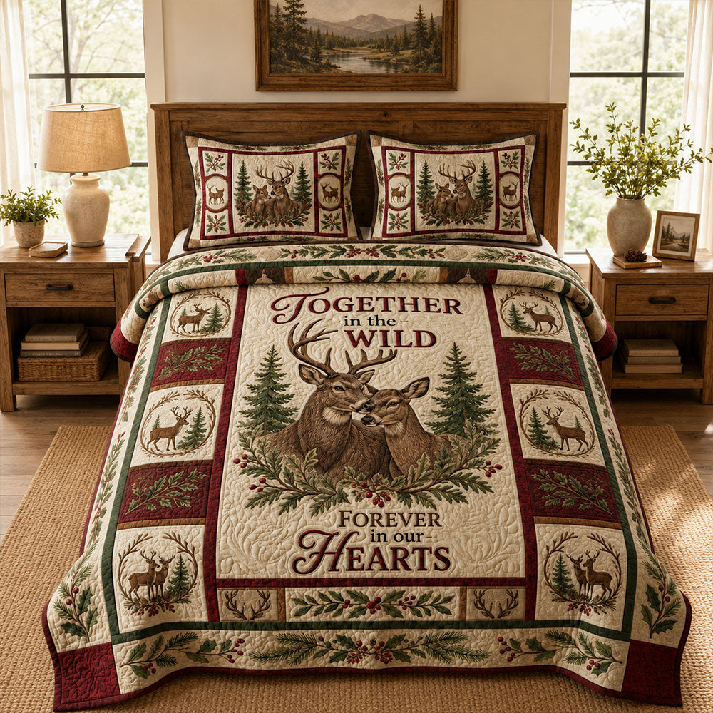 Together in the Wild Bedding Set – Buck & Doe Couple Quilt Set VTTHG00004