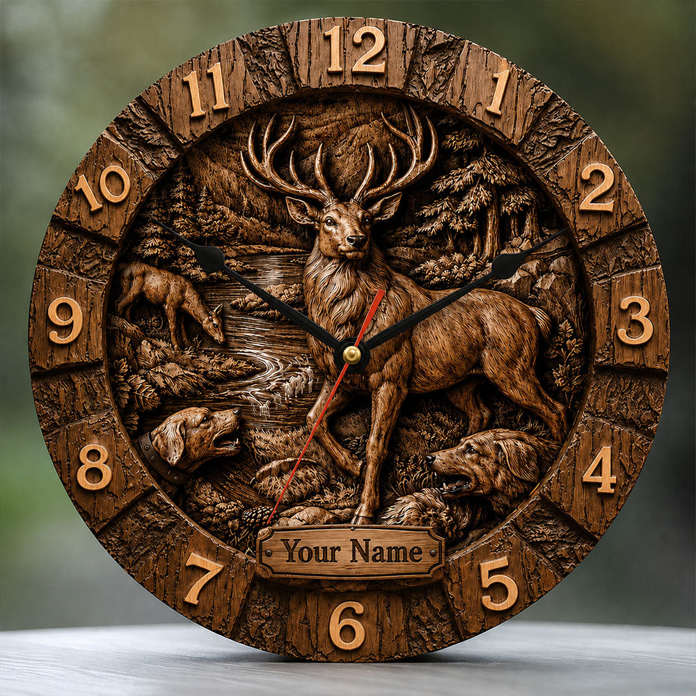 Rustic Whitetail Hunting Wall Clock – Personalized Lodge Decor VTTHZ00002