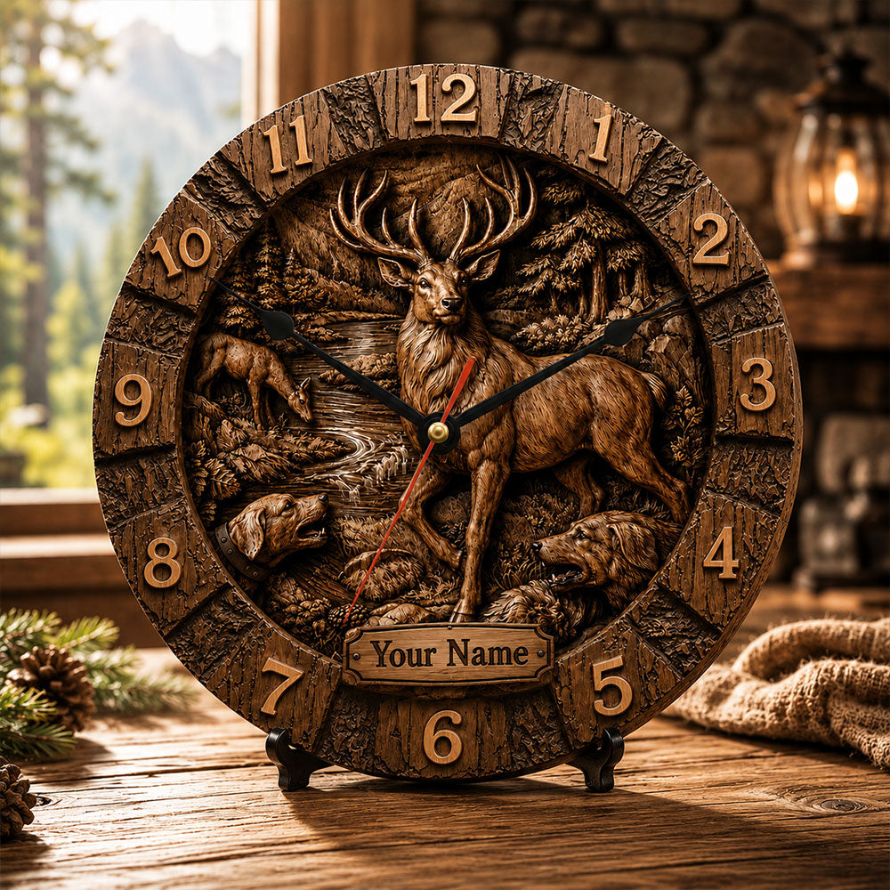 Rustic Whitetail Hunting Wall Clock – Personalized Lodge Decor VTTHZ00002