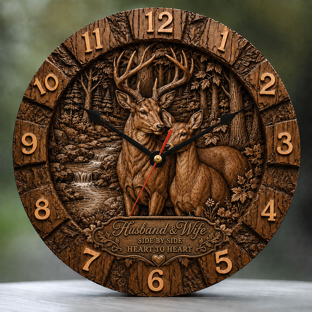 Husband & Wife Side by Side, Heart to Heart – Deer Couple Wall Clock VTTHZ00003