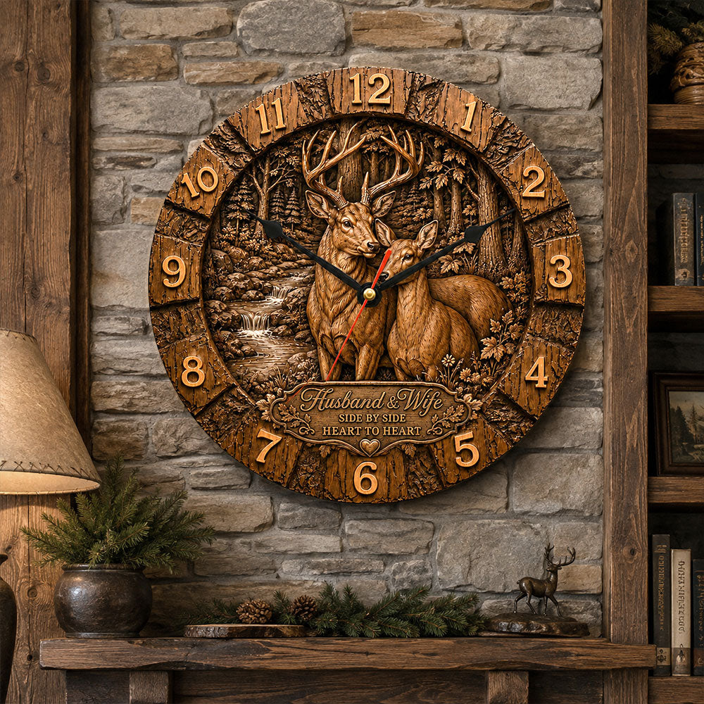 Husband & Wife Side by Side, Heart to Heart – Deer Couple Wall Clock VTTHZ00003